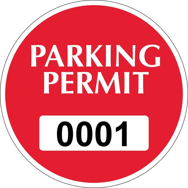 Lustre-Cal Repositionable Parking Permit Dark Red 3in x 3in Circle Serialized 001-050, 50PK 253743Py1RdDi0001 - main